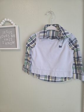 Crown Light Blue Knit Front Plaid Button-Down Shirt